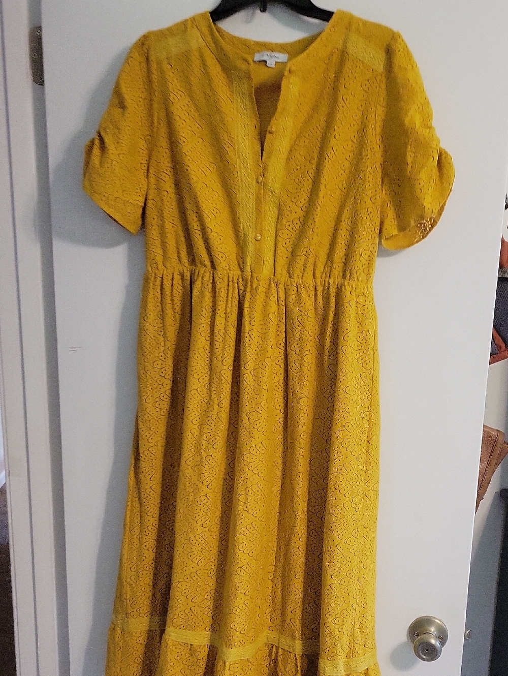 Polagram Mustard Yellow Eyelet Maxi Dress